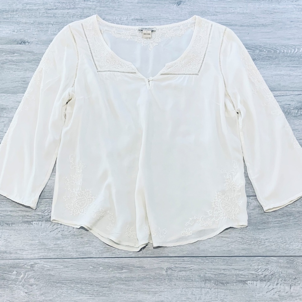 Lucky Brand Embroidered Linen Blouse